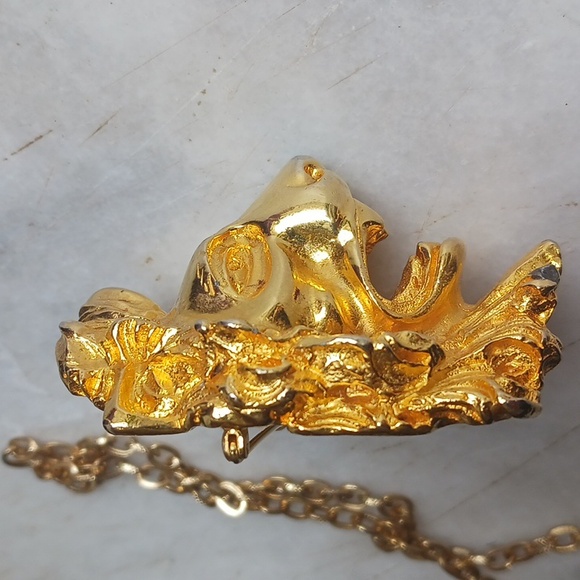 18 Kt Gold Plated Judith Leiber Lion Necklace Pin - Picture 11 of 12